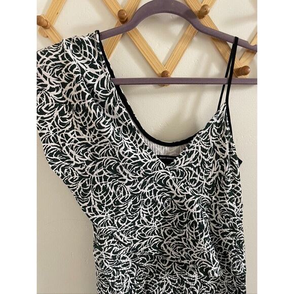 Club Monaco Women's Maxi Dress 6 One Shoulder Flutter Sleeve Hi Low Ribbed - Picture 2 of 9